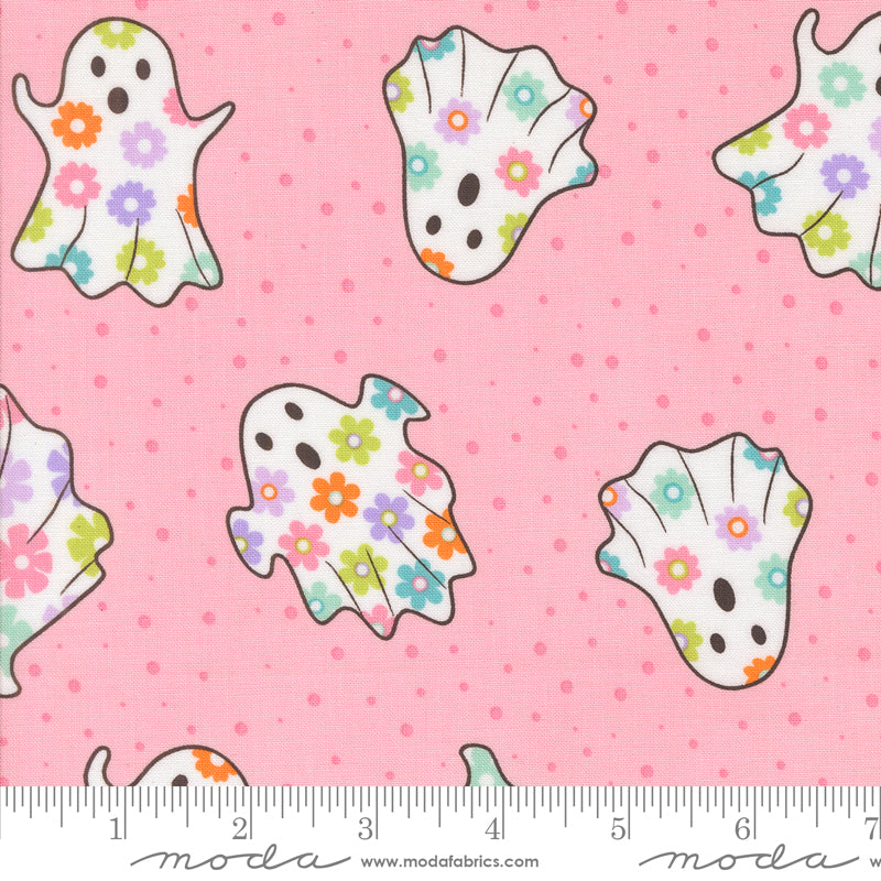 Fab Boo Lous Candy Pink Dancing Ghosts Yardage by Me & My Sister for Moda Fabrics