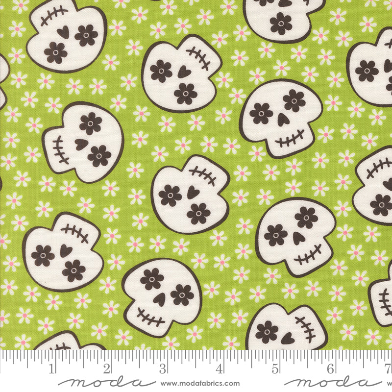Fab Boo Lous Green Slime Cheery Skull Yardage by Me & My Sister for Moda Fabrics