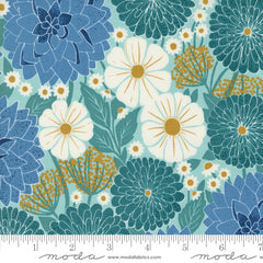 Field of Flowers Robins Egg Dahlias and Zinnias Yardage by Katharine Watson for Moda Fabrics