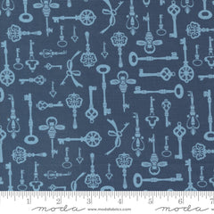 Enchantment Indigo Diary Keys Yardage by Sweetfire Road for Moda Fabrics