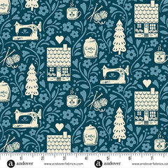 Cozy House Midnight Cozy House Vignette Yardage by Judy Jarvi for Andover Fabrics