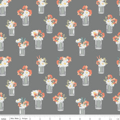Sunshine and Sweet Tea Gray Mason Jar Bouquets Yardage by Amanda Castor for Riley Blake Designs