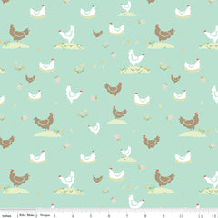 Clover Farm Mint Chickens Yardage by Gracey Larson for Riley Blake Designs