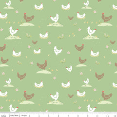 Clover Farm Pistachio Chickens Yardage by Gracey Larson for Riley Blake Designs