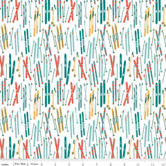 Ski Hill White Skis Yardage by Corinne Wells for Riley Blake Designs