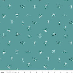 Ski Hill Teal Skiers Yardage by Corinne Wells for Riley Blake Designs