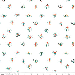 Ski Hill White Skiers Yardage by Corinne Wells for Riley Blake Designs