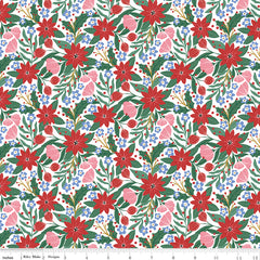 A Pear-fect Christmas White Flowers Dancing Yardage by Cayla Naylor for Riley Blake Designs