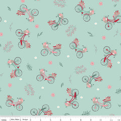 Berry Market Mint Bicycles Yardage by Beverly McCullough for Riley Blake Designs