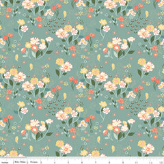 New Beginnings Teal Floral Yardage by Sandy Gervais for Riley Blake Designs