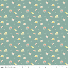 New Beginnings Teal Sweet Peas Yardage by Sandy Gervais for Riley Blake Designs