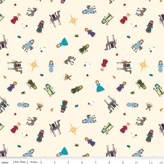 Silent Night Ivory Story Characters Sparkle Yardage by Jennifer Long for Riley Blake Designs