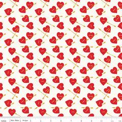 Sweetheart Cream Heart Arrows Sparkle Yardage by My Mind's Eye for Riley Blake Designs