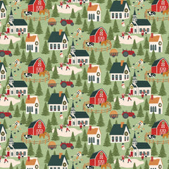 Prairie Christmas Green A Winter Scene Yardage by Amanda Grace for Poppie Cotton Fabrics