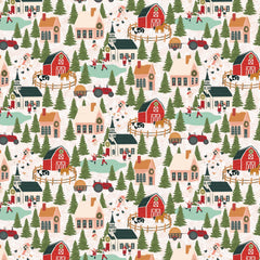 Prairie Christmas Natural A Winter Scene Yardage by Amanda Grace for Poppie Cotton Fabrics