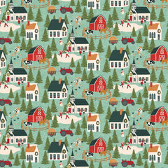 Prairie Christmas Teal A Winter Scene Yardage by Amanda Grace for Poppie Cotton Fabrics