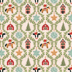 Prairie Christmas Natural Country Ornaments Tree Yardage by Amanda Grace for Poppie Cotton Fabrics