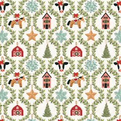 Prairie Christmas White Country Ornaments Tree Yardage by Amanda Grace for Poppie Cotton Fabrics