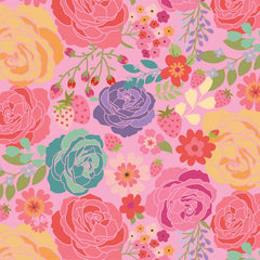 Calico Cowgirls Pink Texas Rose Yardage by Lori Woods for Poppie Cotton Fabrics