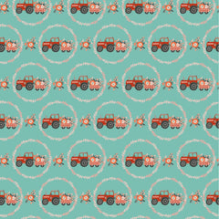 My Heart Belongs To My Farmer Teal Tractor Pull Yardage by Lori Woods for Poppie Cotton Fabrics