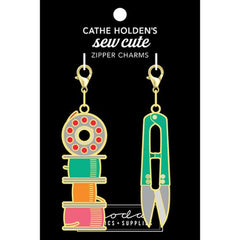 Bobbins/Scissor Zipper Pull or Sewing Charm by Cathe Holden
