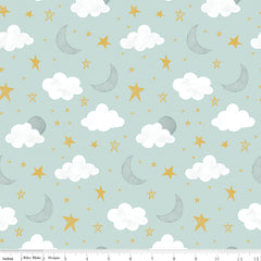 It's A Boy Aqua Stars & Moon Yardage by Echo Park Paper for Riley Blake Designs