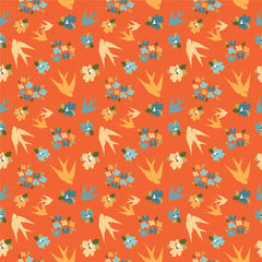 Treasured Threads Orange Swallow Tail Yardage by Lori Woods for Poppie Cotton Fabrics