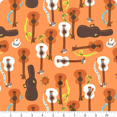 Far Far Away 3 Orange Guitars Yardage by Heather Ross for Windham Fabrics